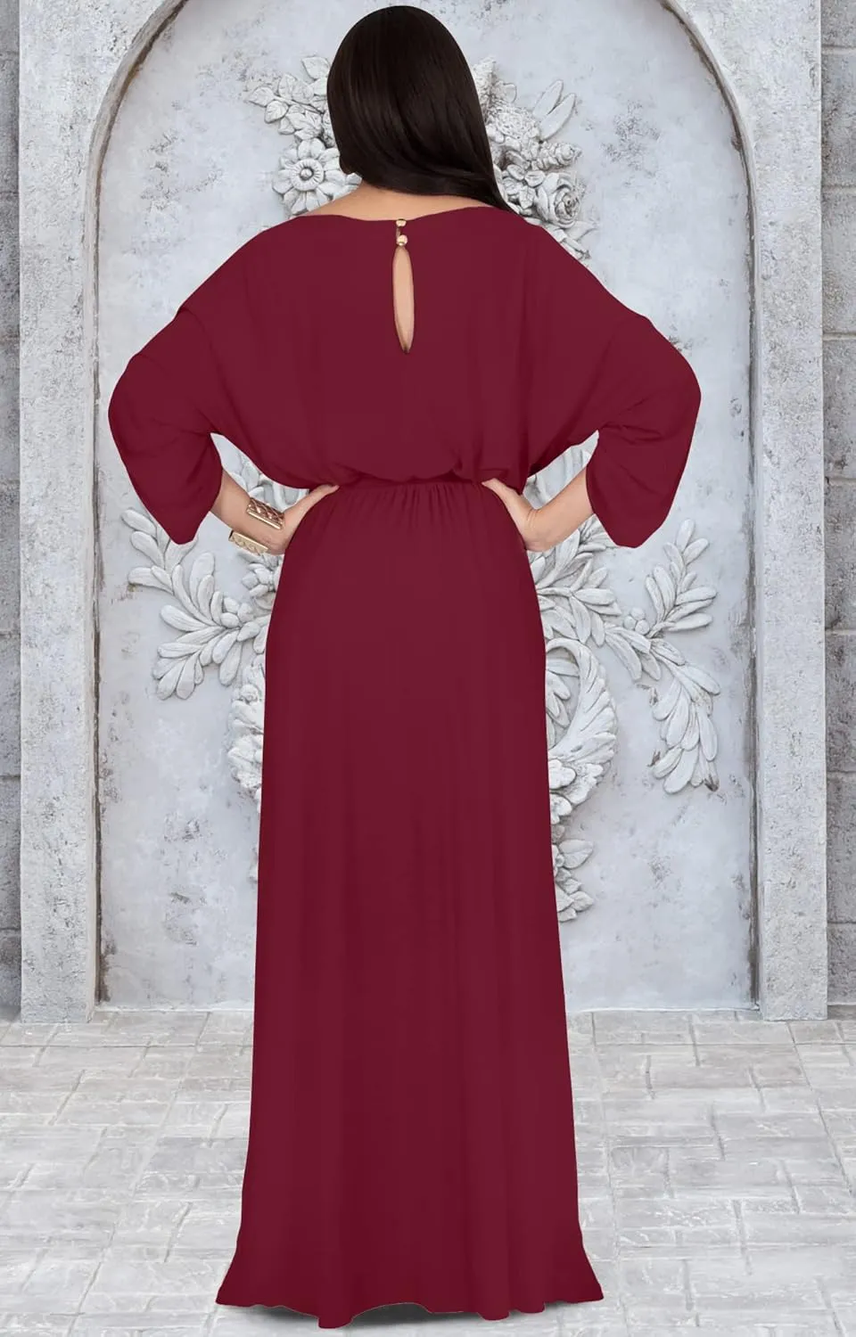 KOH KOH Flowy Formal Batwing Sleeve Evening Casual Gown
