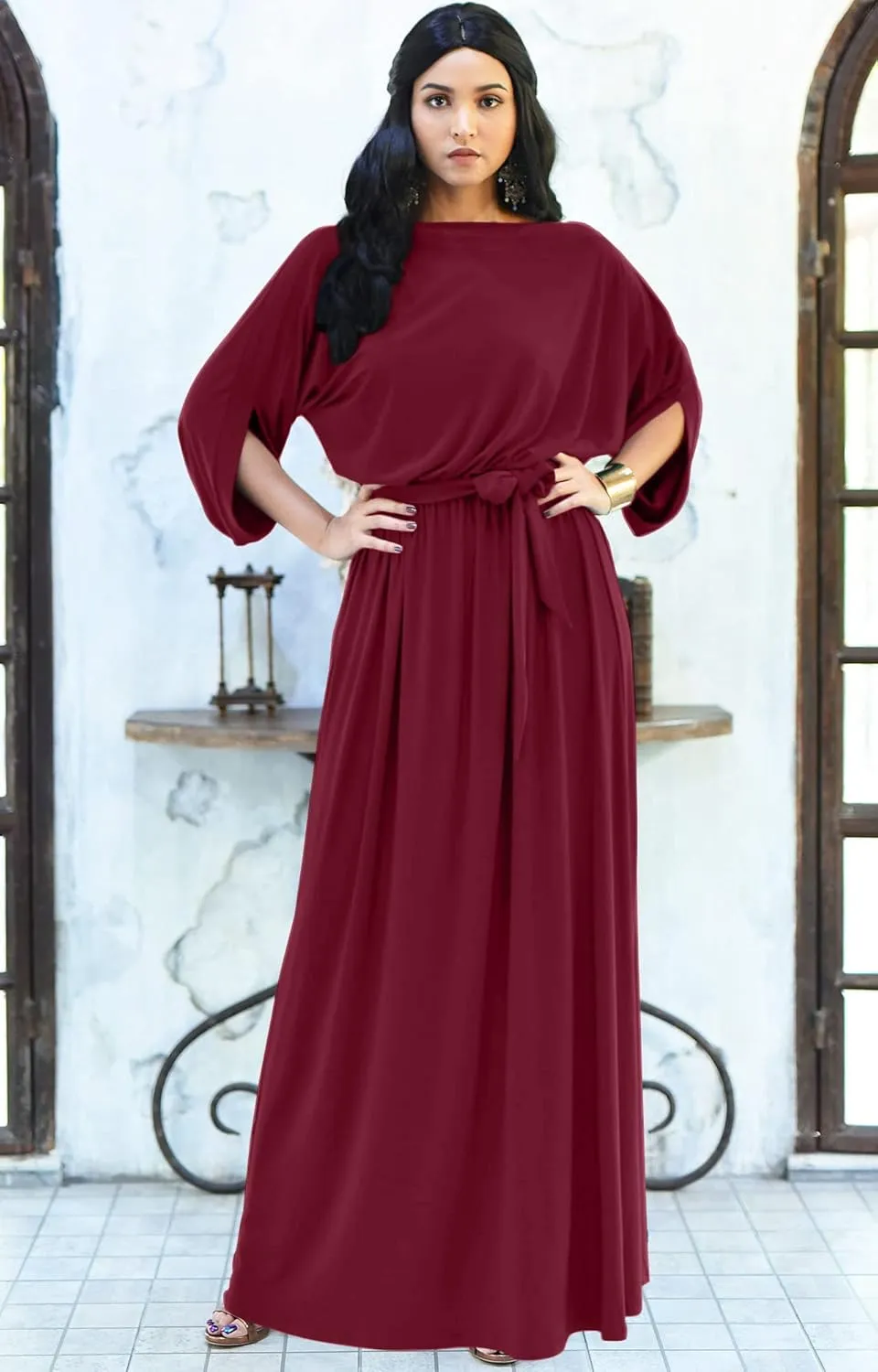 KOH KOH Flowy Formal Batwing Sleeve Evening Casual Gown