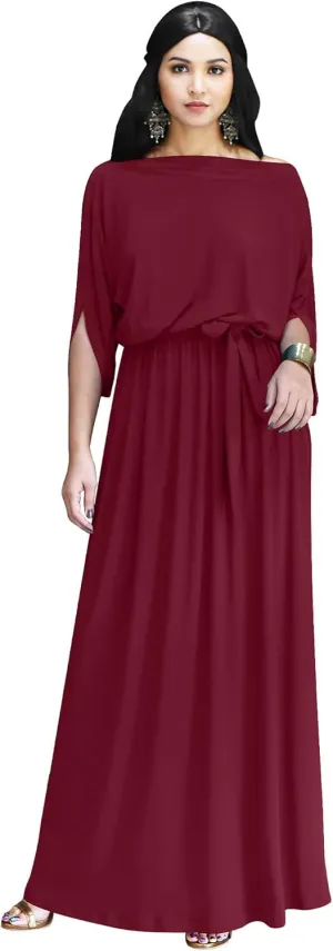 KOH KOH Flowy Formal Batwing Sleeve Evening Casual Gown