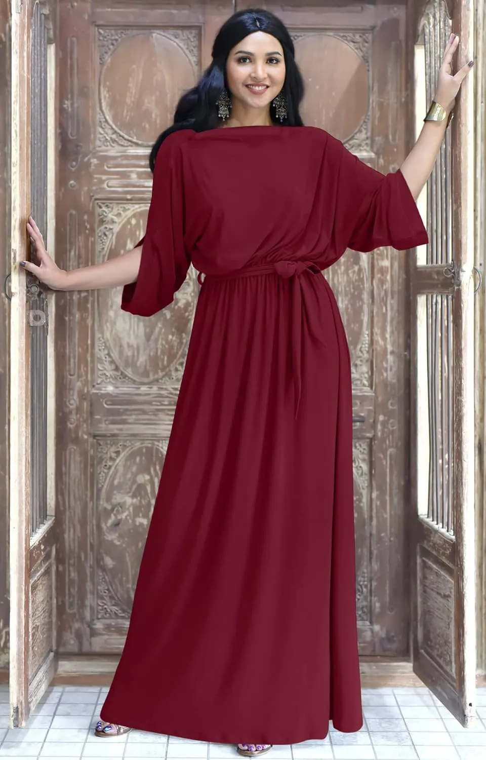KOH KOH Flowy Formal Batwing Sleeve Evening Casual Gown