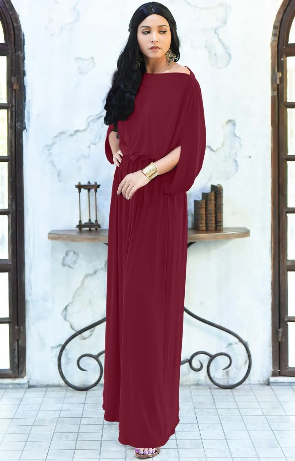 KOH KOH Flowy Formal Batwing Sleeve Evening Casual Gown