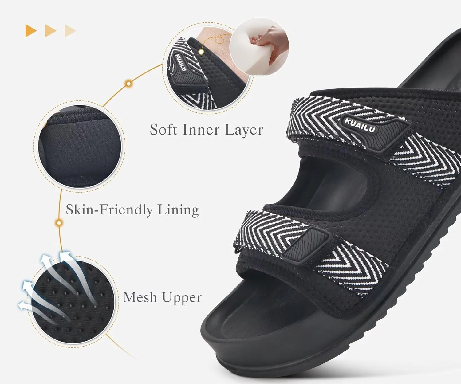 KuaiLu Mens Casual Sandals with Comfortable Orthopedic Arch Support Summer Beach Walking Shoes Cushion Slides Slip on Indoor Outdoor