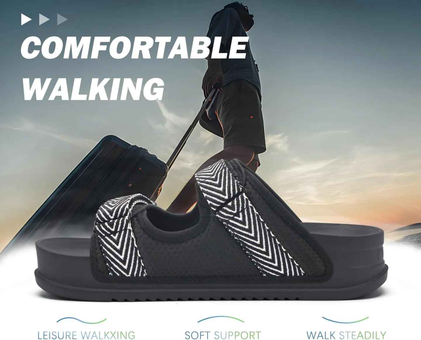 KuaiLu Mens Casual Sandals with Comfortable Orthopedic Arch Support Summer Beach Walking Shoes Cushion Slides Slip on Indoor Outdoor