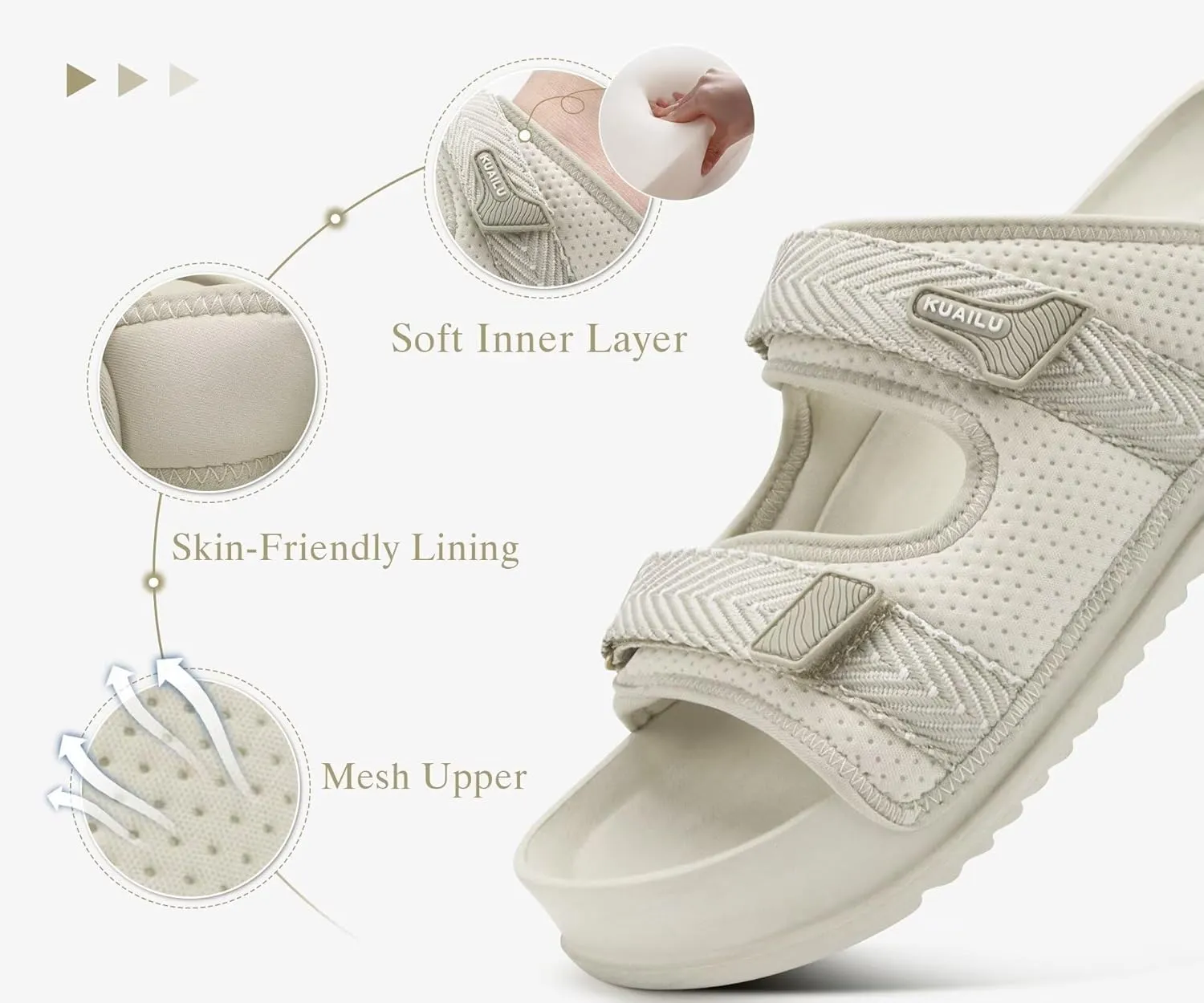 KuaiLu Mens Casual Sandals with Comfortable Orthopedic Arch Support Summer Beach Walking Shoes Cushion Slides Slip on Indoor Outdoor