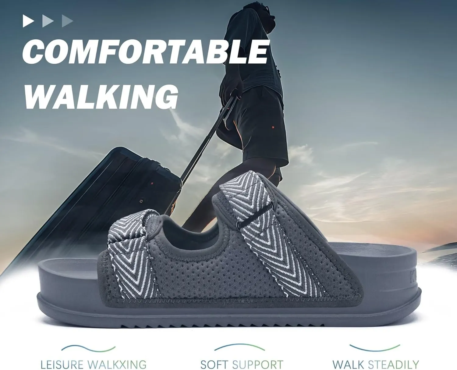KuaiLu Mens Casual Sandals with Comfortable Orthopedic Arch Support Summer Beach Walking Shoes Cushion Slides Slip on Indoor Outdoor
