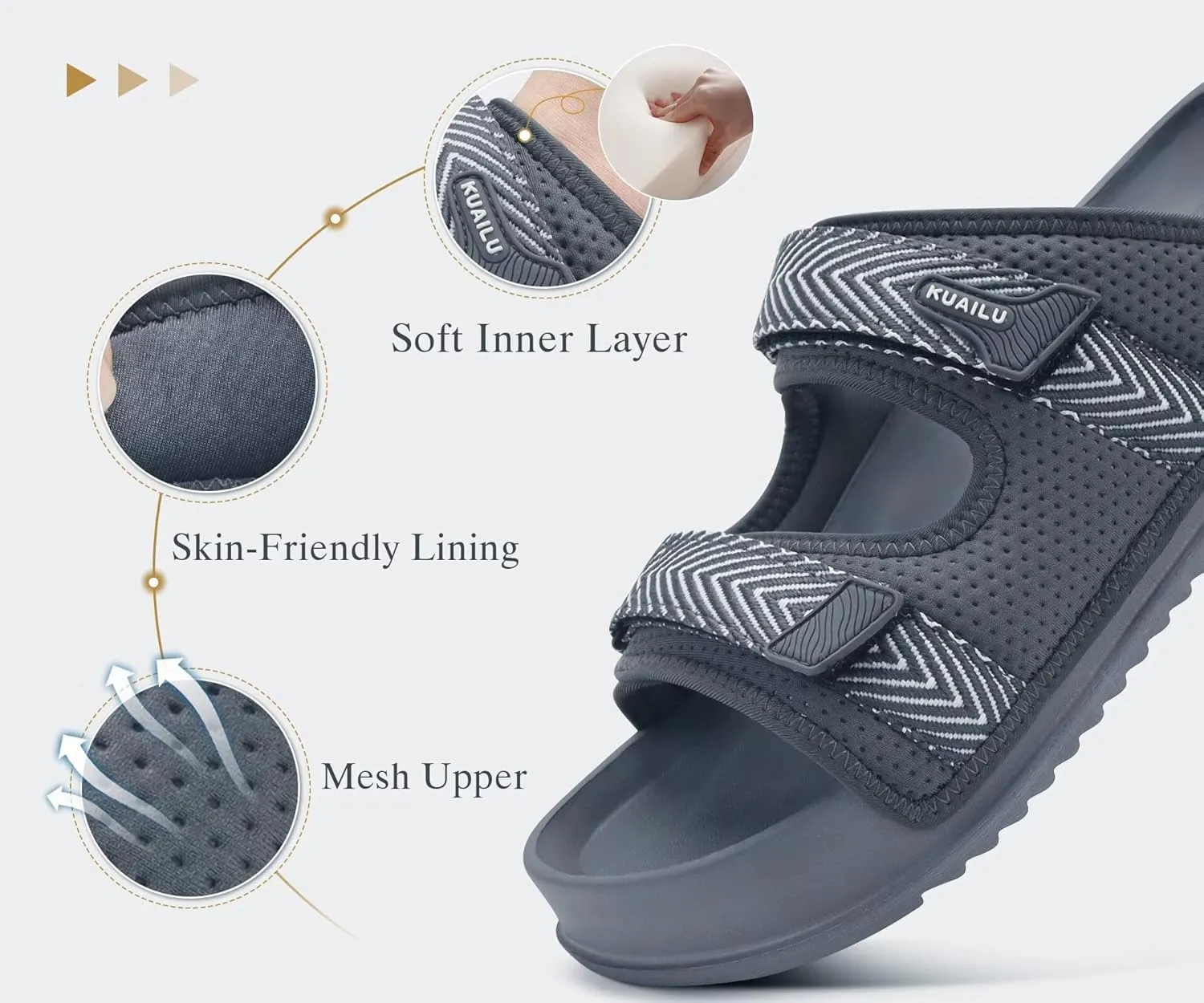 KuaiLu Mens Casual Sandals with Comfortable Orthopedic Arch Support Summer Beach Walking Shoes Cushion Slides Slip on Indoor Outdoor