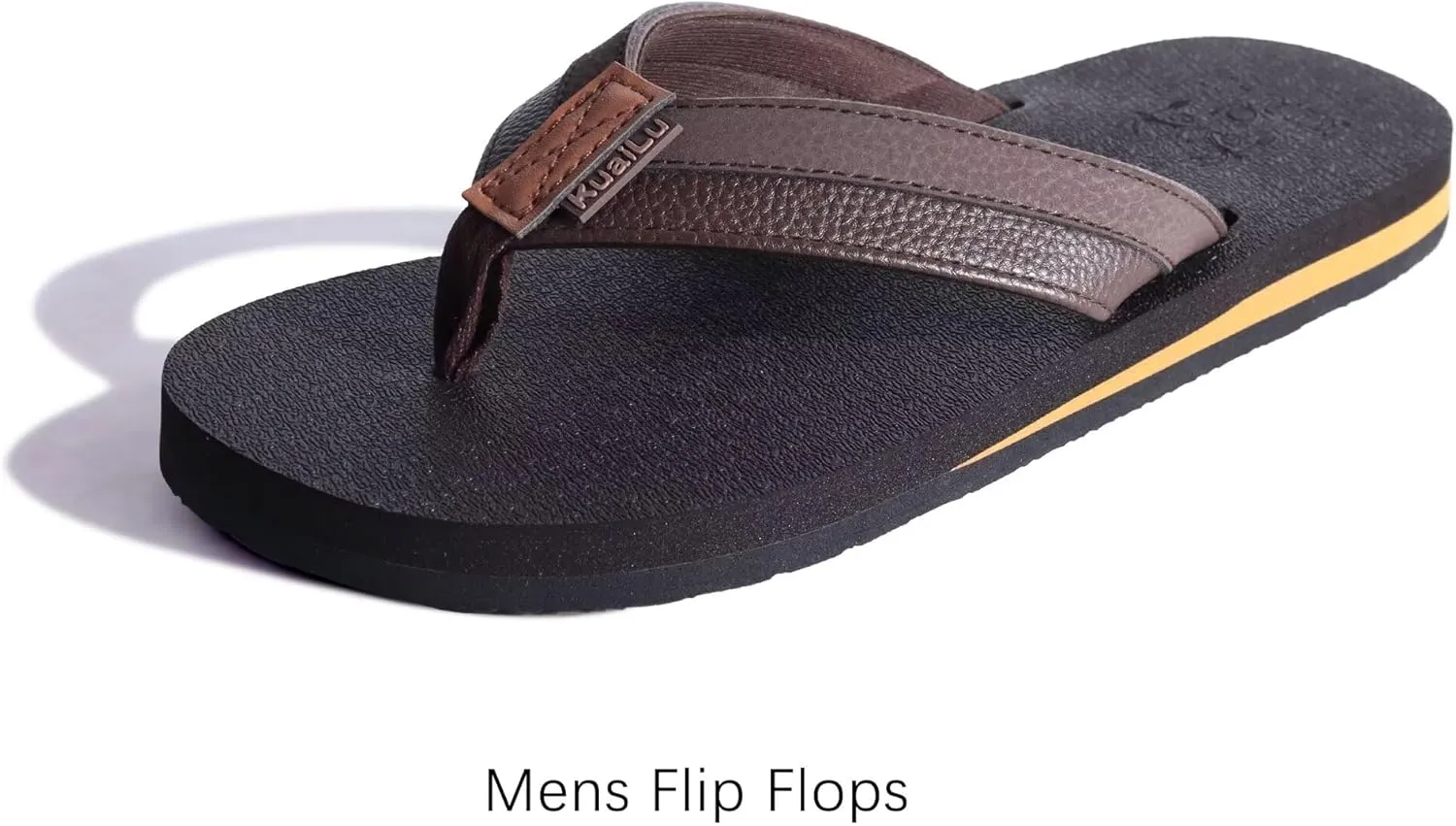 KuaiLu Men's Yoga Mat Leather Flip Flops with Arch Support Comfortable Cushion Walking Thong Sandals Slip On Indoor Outdoor
