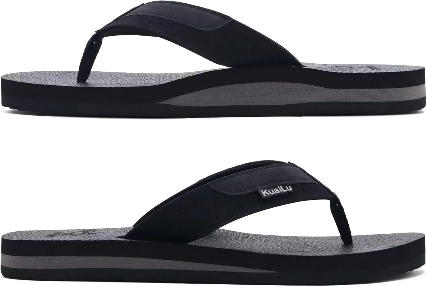 KuaiLu Men's Yoga Mat Leather Flip Flops with Arch Support Comfortable Cushion Walking Thong Sandals Slip On Indoor Outdoor