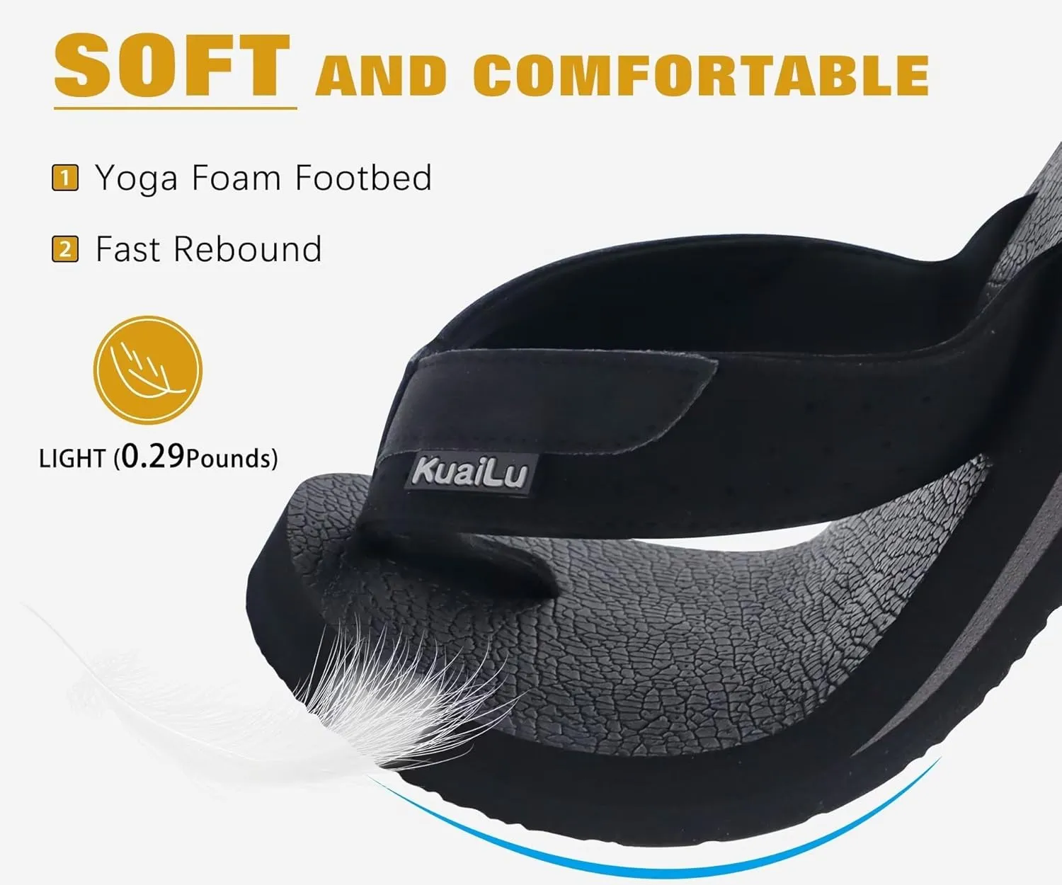 KuaiLu Men's Yoga Mat Leather Flip Flops with Arch Support Comfortable Cushion Walking Thong Sandals Slip On Indoor Outdoor