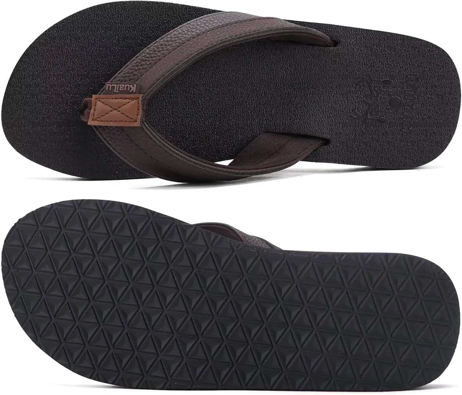 KuaiLu Men's Yoga Mat Leather Flip Flops with Arch Support Comfortable Cushion Walking Thong Sandals Slip On Indoor Outdoor