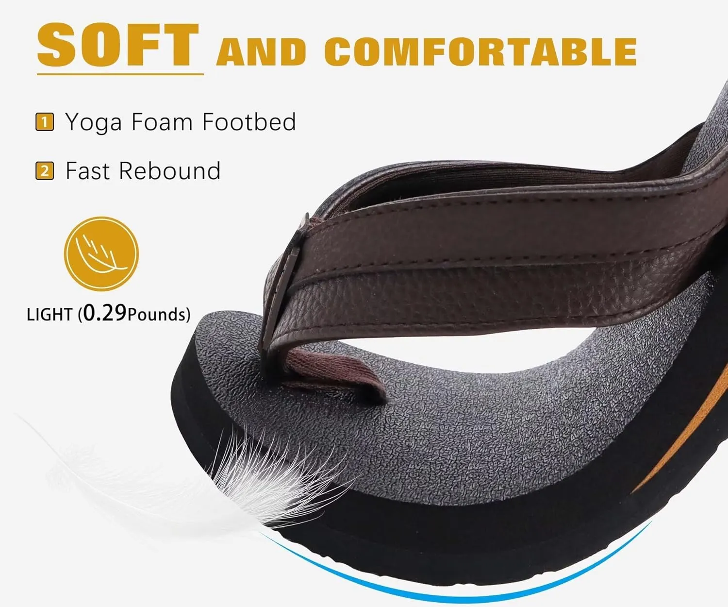 KuaiLu Men's Yoga Mat Leather Flip Flops with Arch Support Comfortable Cushion Walking Thong Sandals Slip On Indoor Outdoor