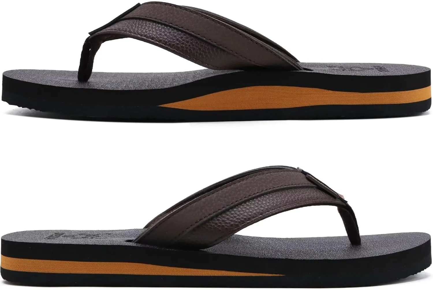 KuaiLu Men's Yoga Mat Leather Flip Flops with Arch Support Comfortable Cushion Walking Thong Sandals Slip On Indoor Outdoor