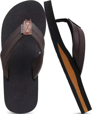 KuaiLu Men's Yoga Mat Leather Flip Flops with Arch Support Comfortable Cushion Walking Thong Sandals Slip On Indoor Outdoor