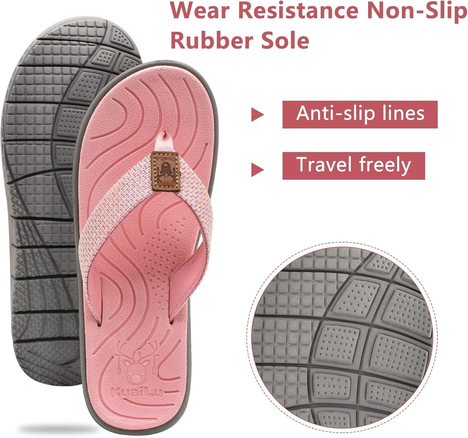 KuaiLu Womens Casual Flip Flops Yoga Mat Comfortable Cushion Arch Support Walking Thong Sandals Lightweight Non-Slip Summer Beach Slippers