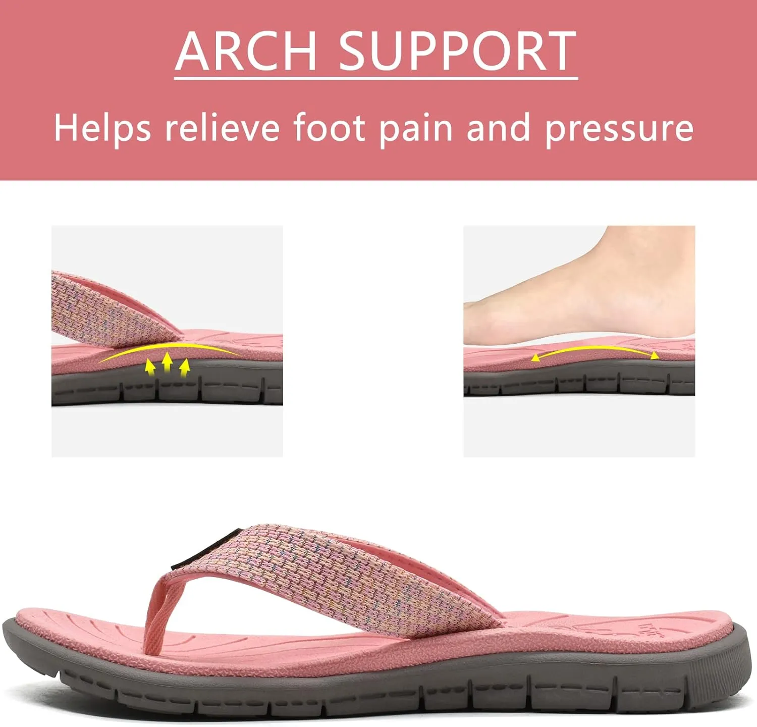 KuaiLu Womens Casual Flip Flops Yoga Mat Comfortable Cushion Arch Support Walking Thong Sandals Lightweight Non-Slip Summer Beach Slippers