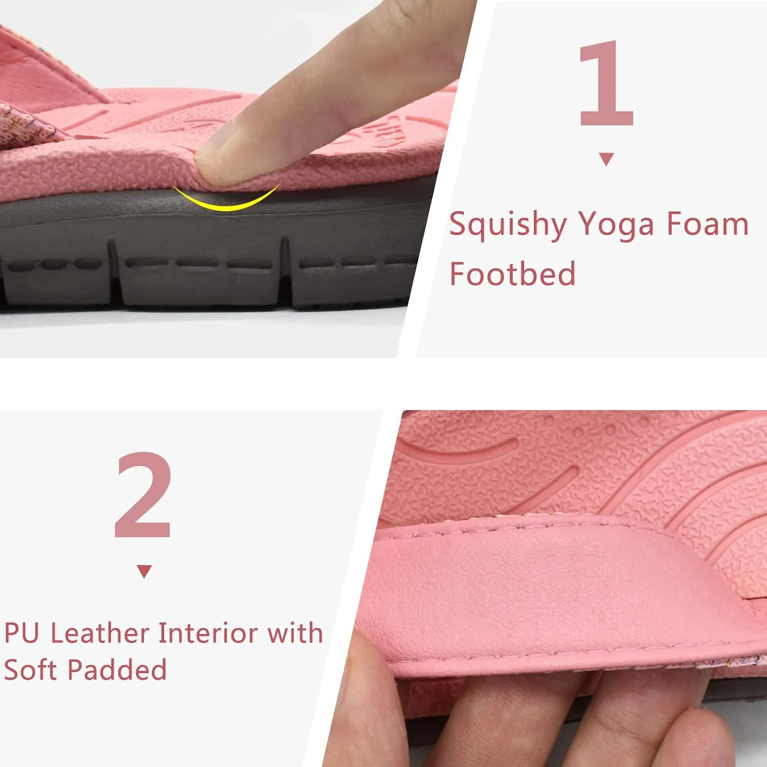 KuaiLu Womens Casual Flip Flops Yoga Mat Comfortable Cushion Arch Support Walking Thong Sandals Lightweight Non-Slip Summer Beach Slippers