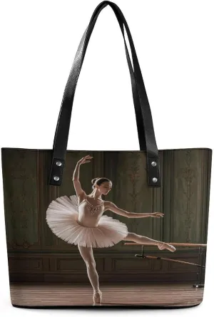 Leather Lady's Handbag Ballet Dancers Perform Print Leather Tote Bags For Women Trendy Ladies Shoulder Bag for Work, Travel, Casual Use