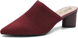 LIURUIJIA Women's Pointed Toe Mules Heels Chunky Heeled Sandals Breathable Mesh Knit Slip On Dress Sandals For Women