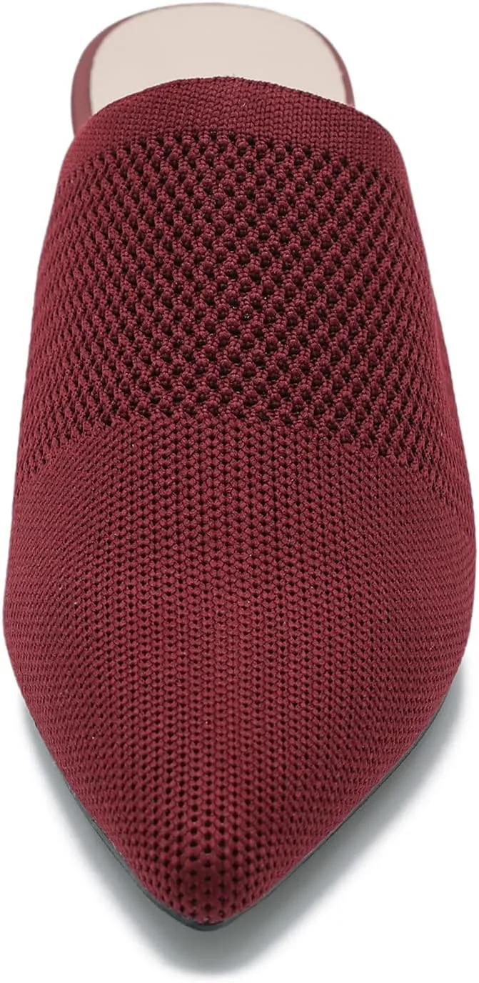 LIURUIJIA Women's Pointed Toe Mules Heels Chunky Heeled Sandals Breathable Mesh Knit Slip On Dress Sandals For Women