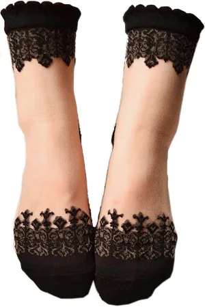 Lovful 3 Pairs Women's Ultrathin Transparent Lace Elastic Short Socks