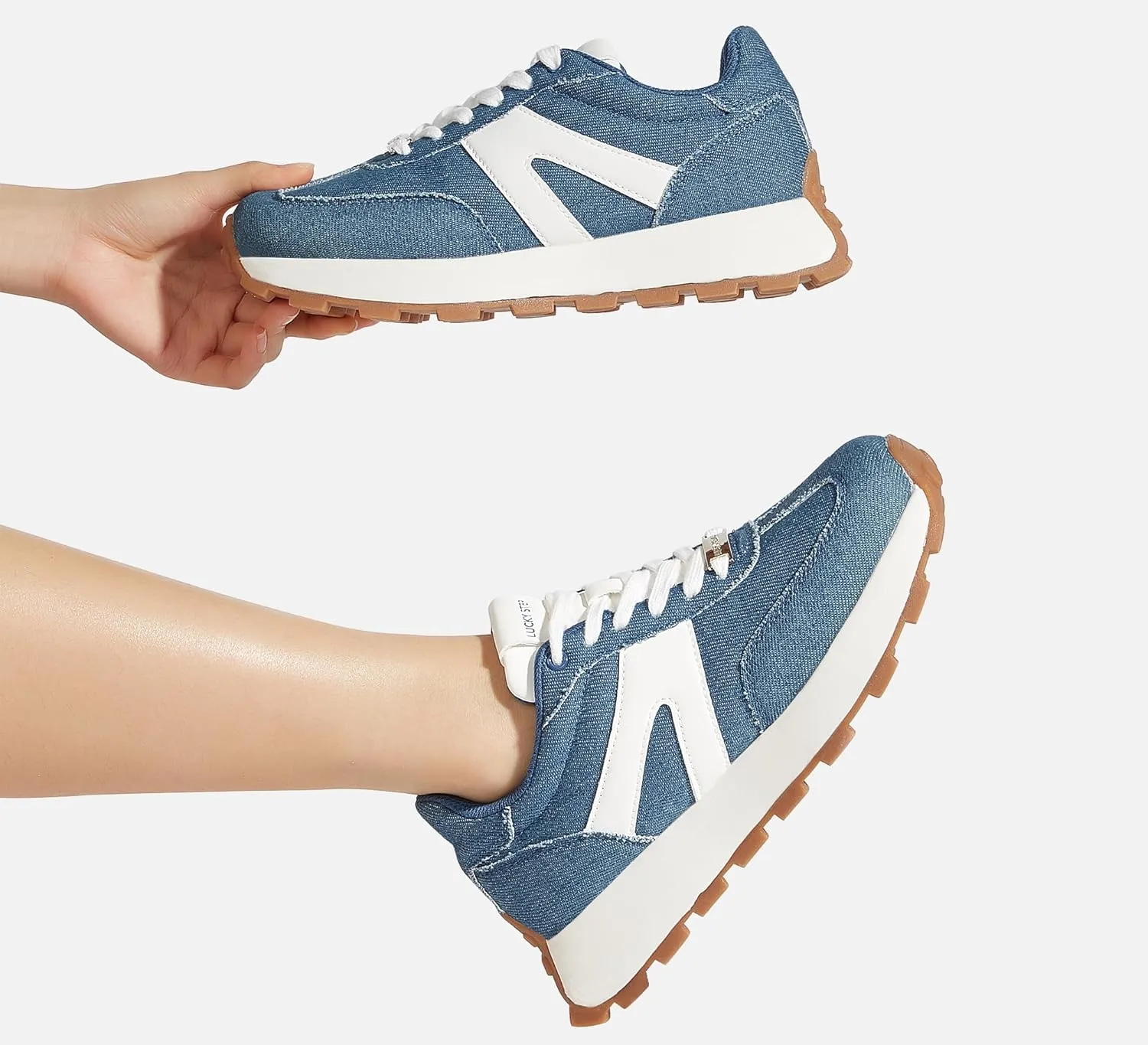 LUCKY STEP Women's Platform Fashion Sneakers Retro Classic Trainers Casual Lace-up Stylish Tennis Running Walking Shoes