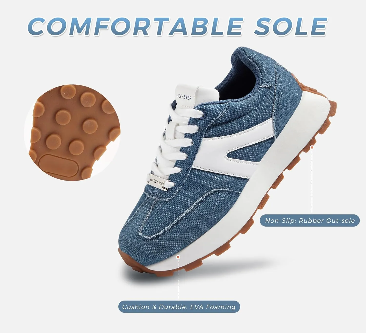 LUCKY STEP Women's Platform Fashion Sneakers Retro Classic Trainers Casual Lace-up Stylish Tennis Running Walking Shoes