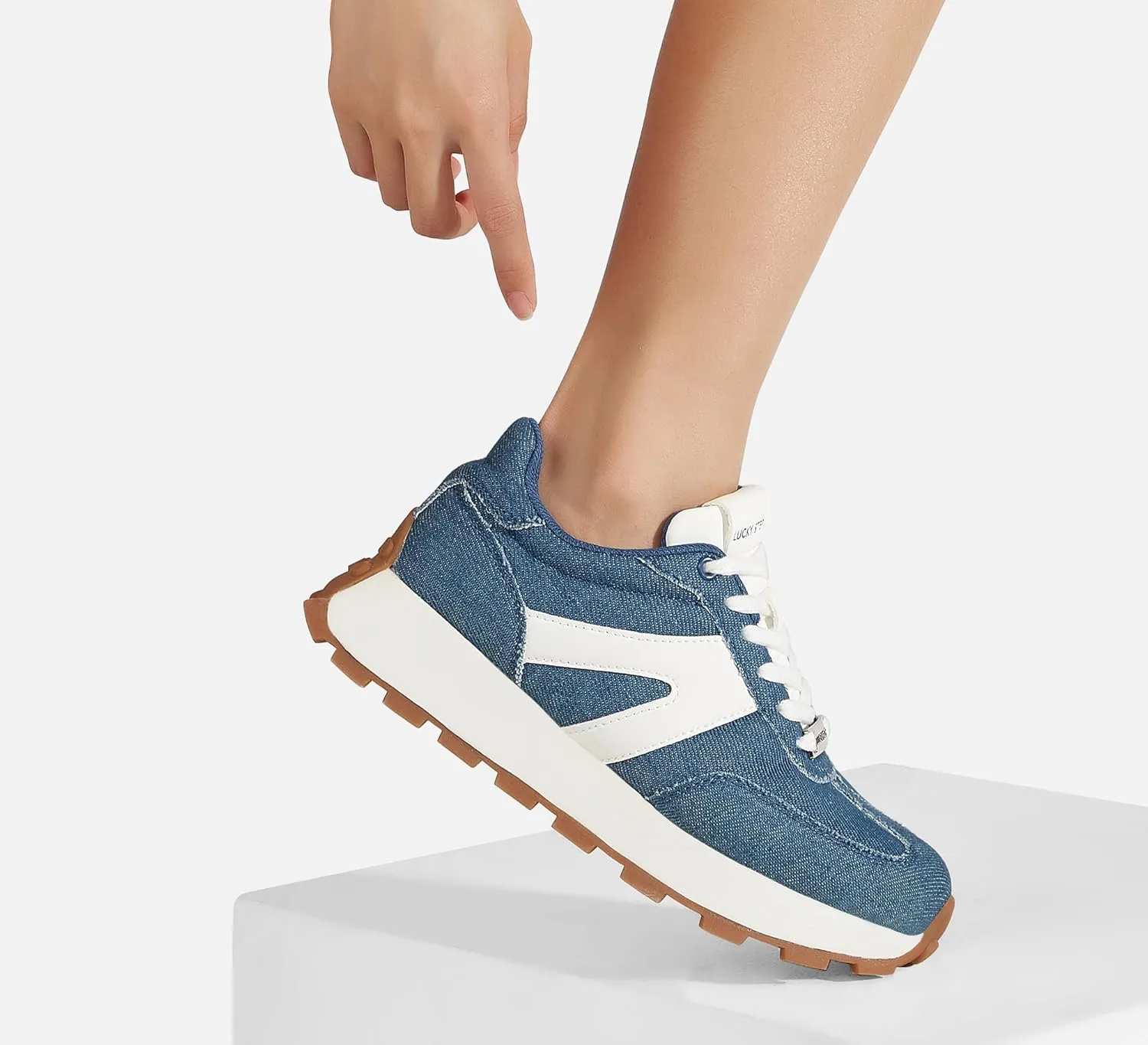 LUCKY STEP Women's Platform Fashion Sneakers Retro Classic Trainers Casual Lace-up Stylish Tennis Running Walking Shoes