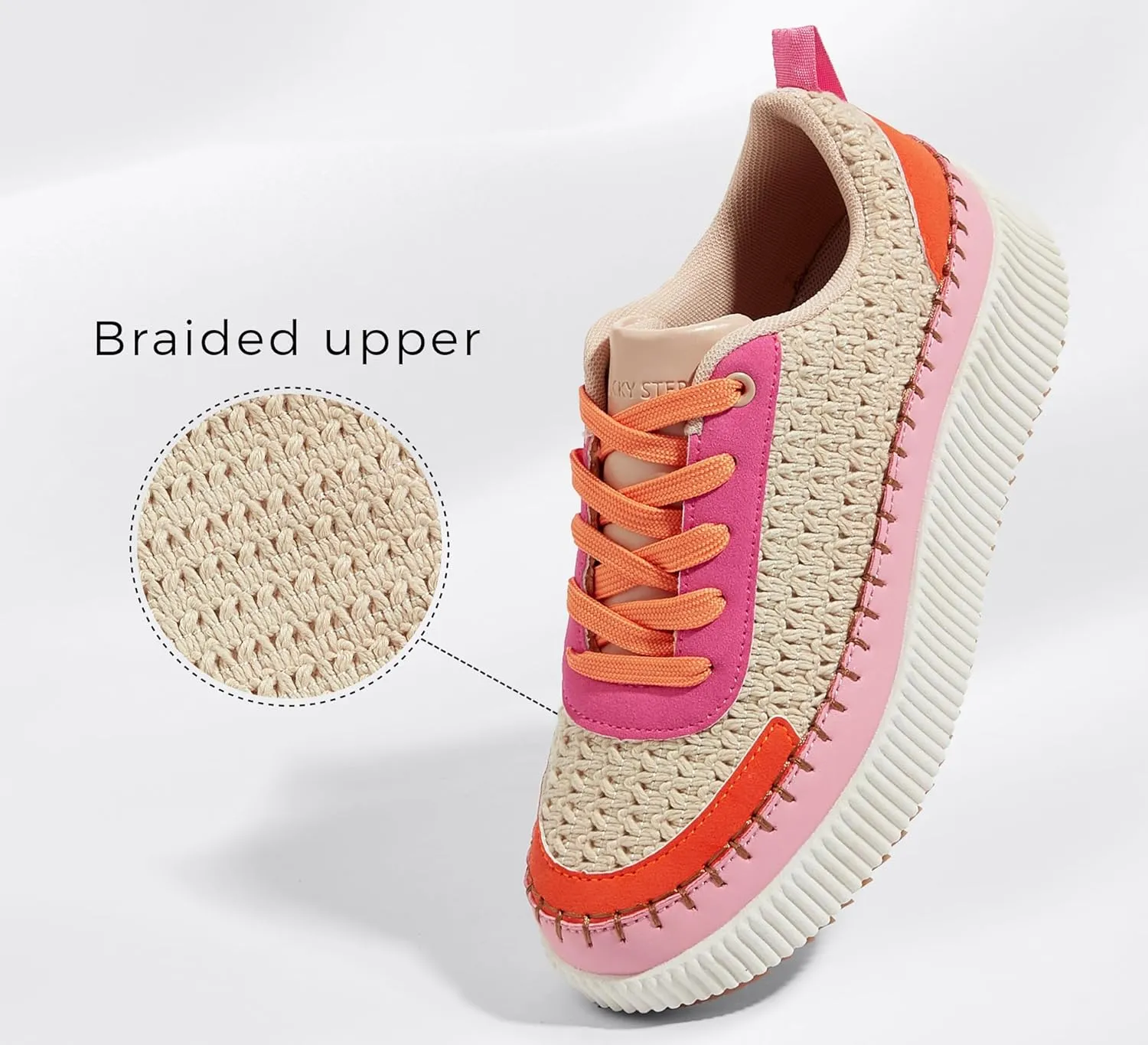 LUCKY STEP Women's Platform Sneakers Rhinestone Fashion Chunky Casual Sparkly Retro Braided Walking Shoes