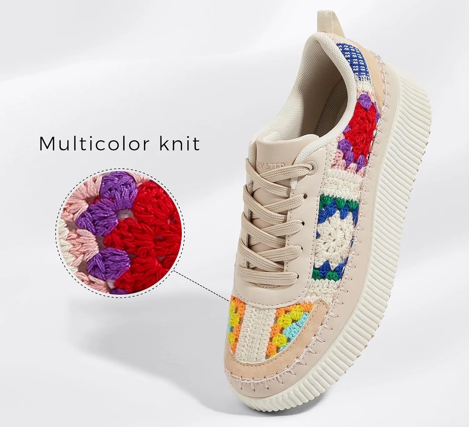 LUCKY STEP Women's Platform Sneakers Rhinestone Fashion Chunky Casual Sparkly Retro Braided Walking Shoes