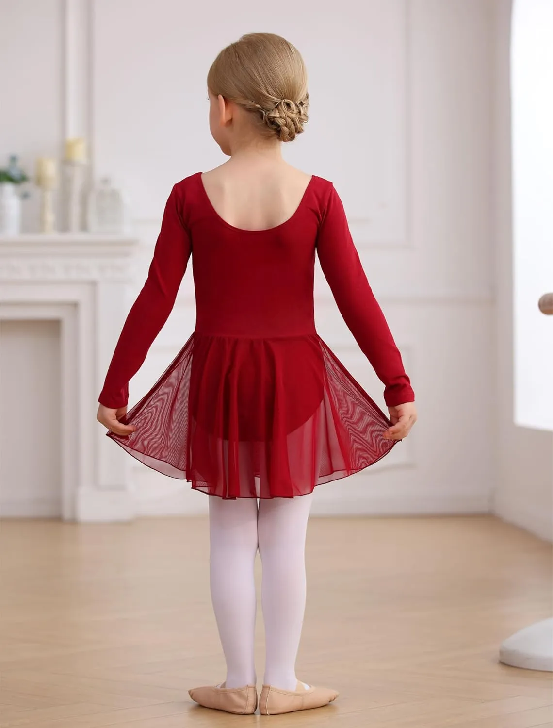 MdnMd Toddler Girls Long Sleeve Ballet Leotards Dresses Dance Skirt Ballerina Tutu Outfits
