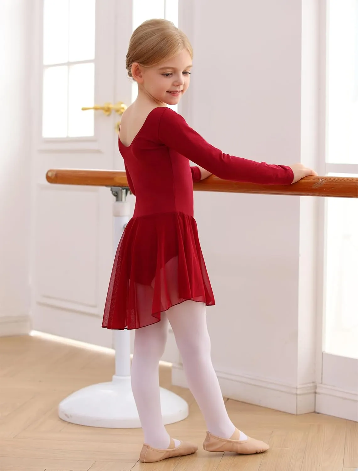 MdnMd Toddler Girls Long Sleeve Ballet Leotards Dresses Dance Skirt Ballerina Tutu Outfits