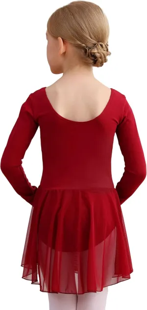 MdnMd Toddler Girls Long Sleeve Ballet Leotards Dresses Dance Skirt Ballerina Tutu Outfits