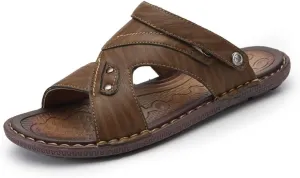 Men Beach Sandals Classics Shoes Men Slippers Split Leather Sandals for Men Comfortable Flip Flops(E,39 Code)