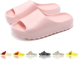 Men Women Cloud Cushion Slides EVA Pillow Slippers Cute Cartoon Print Non-Slip Shower Sandals Open Toe for Bathroom House Spa Gym Home Soft Comfy Shoes