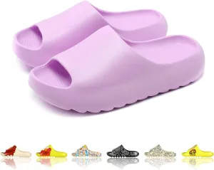Men Women Cloud Cushion Slides EVA Pillow Slippers Cute Cartoon Print Non-Slip Shower Sandals Open Toe for Bathroom House Spa Gym Home Soft Comfy Shoes