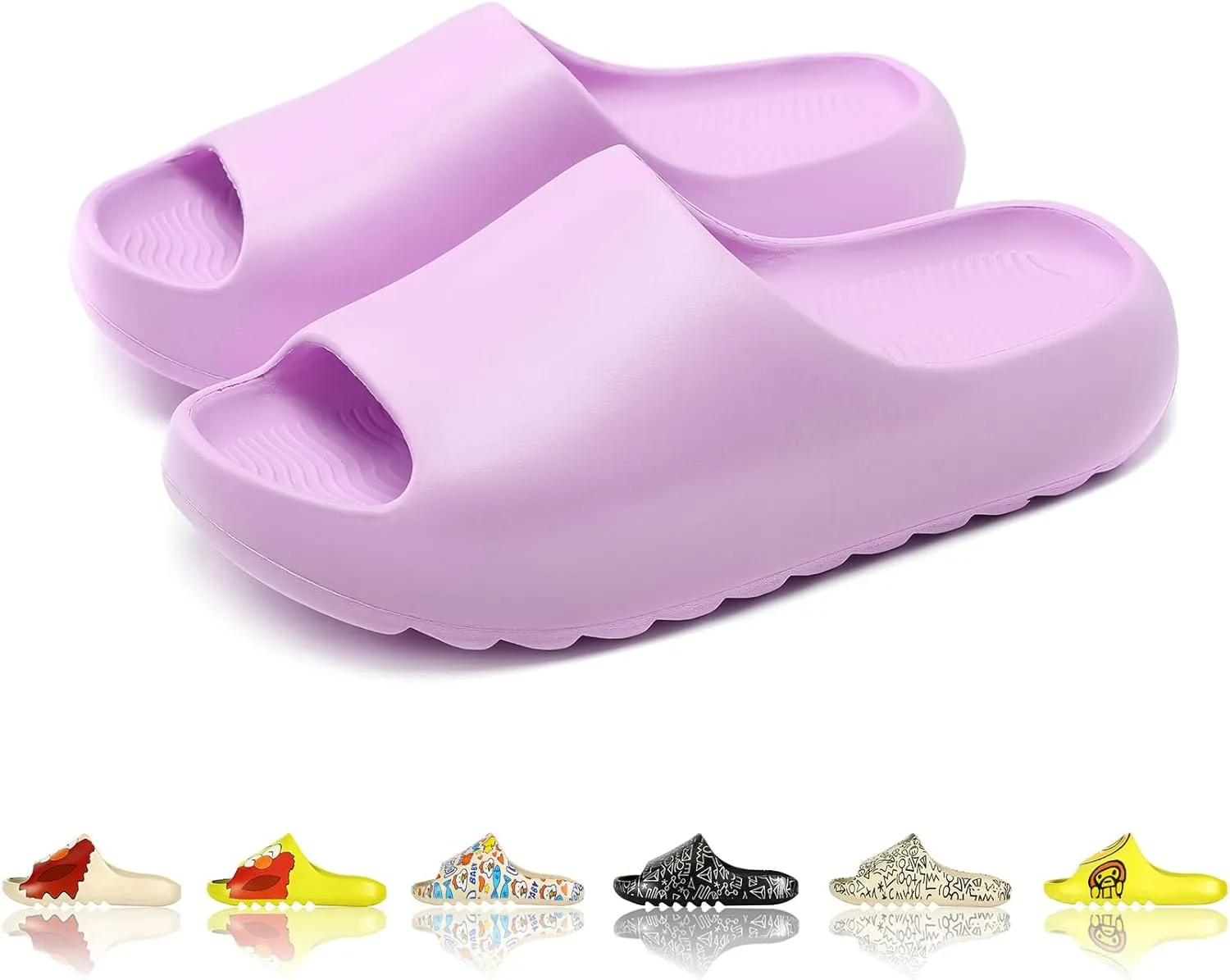 Men Women Cloud Cushion Slides EVA Pillow Slippers Cute Cartoon Print Non-Slip Shower Sandals Open Toe for Bathroom House Spa Gym Home Soft Comfy Shoes