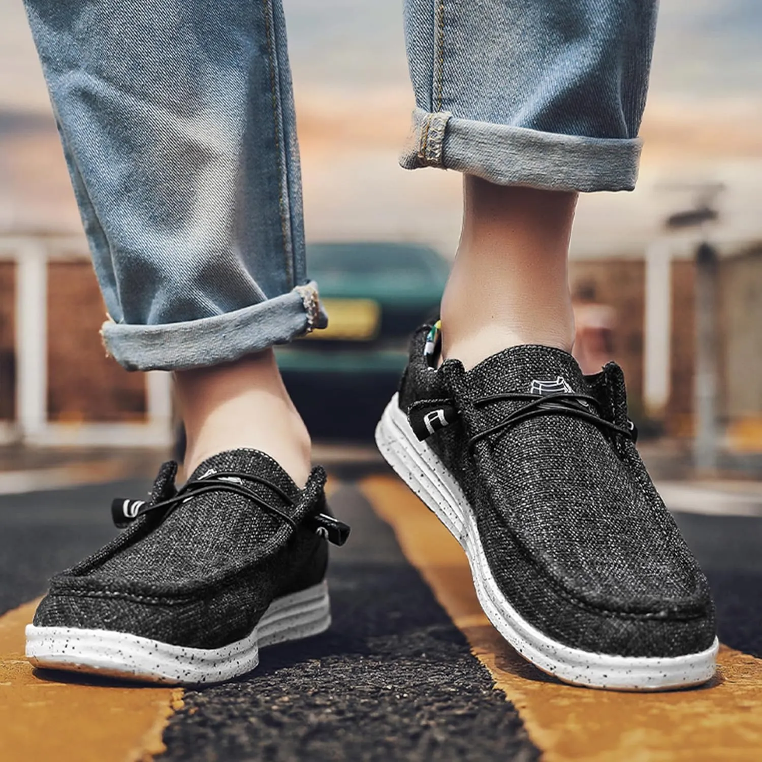 Men's Casual Slip-On Loafers Canvas Boat Shoes Lace-Up Lightweight Walking Leisure
