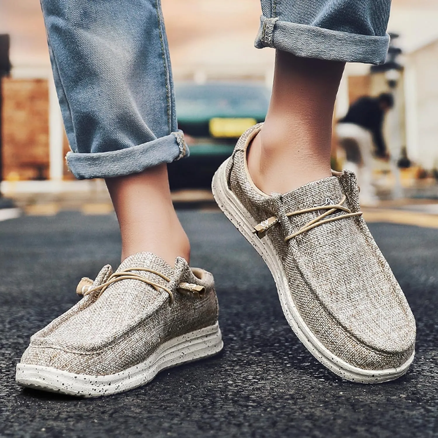 Men's Casual Slip-On Loafers Canvas Boat Shoes Lace-Up Lightweight Walking Leisure
