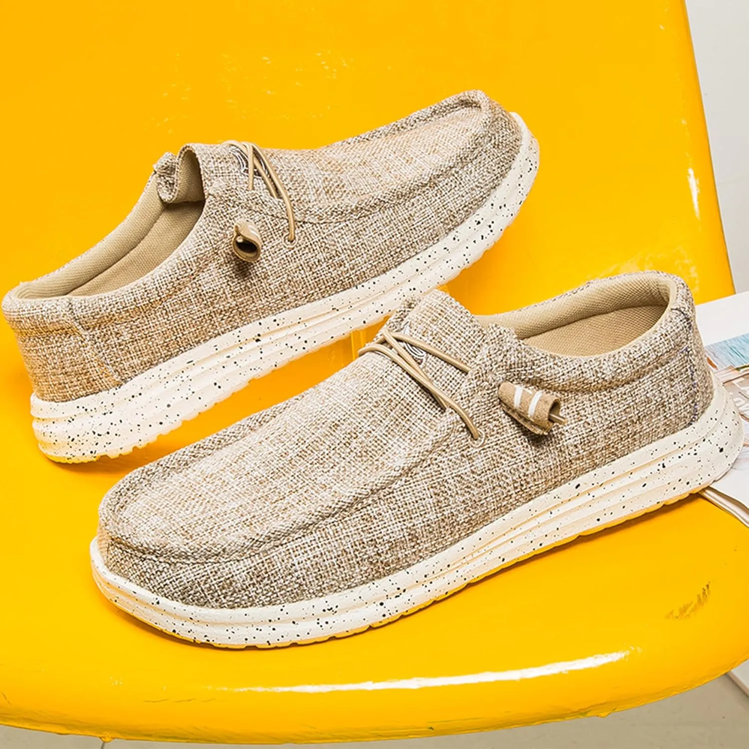 Men's Casual Slip-On Loafers Canvas Boat Shoes Lace-Up Lightweight Walking Leisure