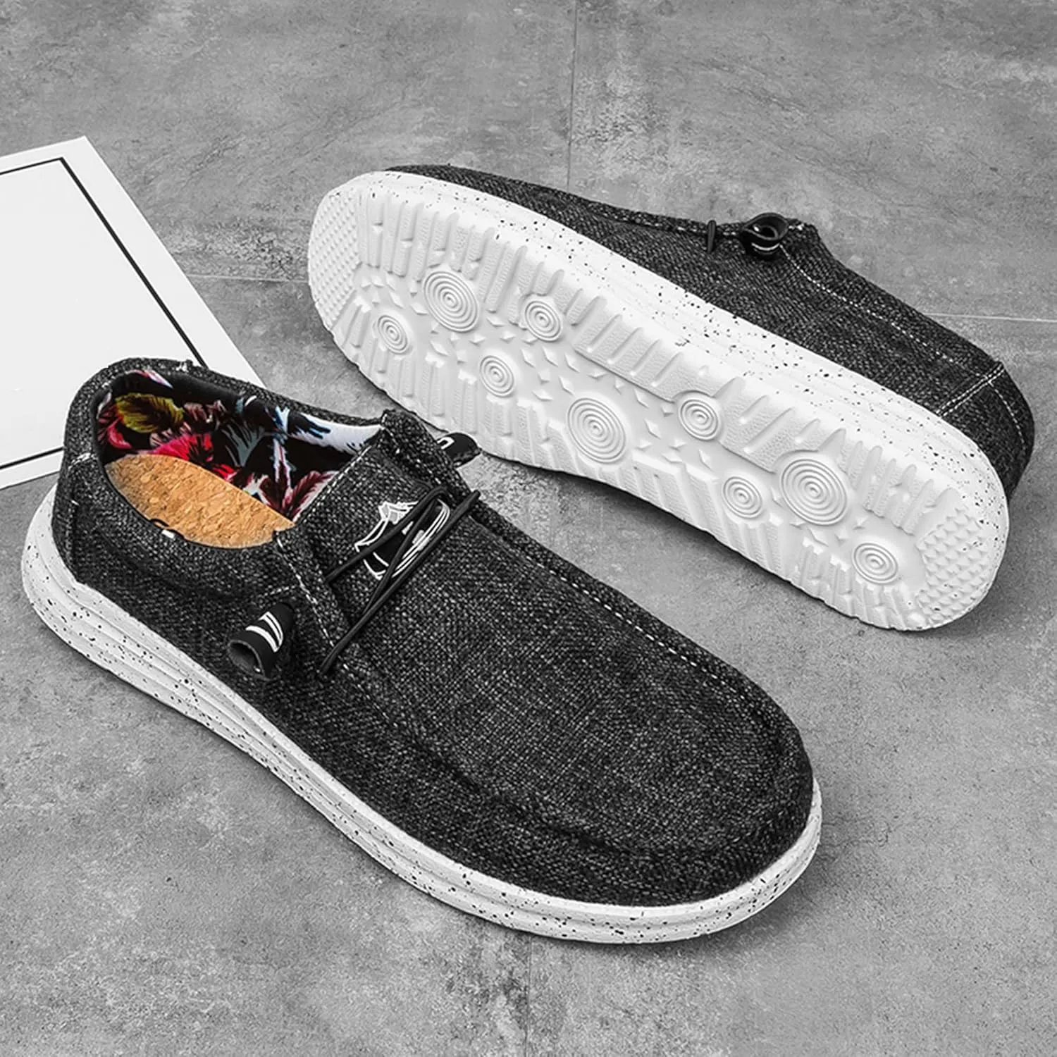 Men's Casual Slip-On Loafers Canvas Boat Shoes Lace-Up Lightweight Walking Leisure