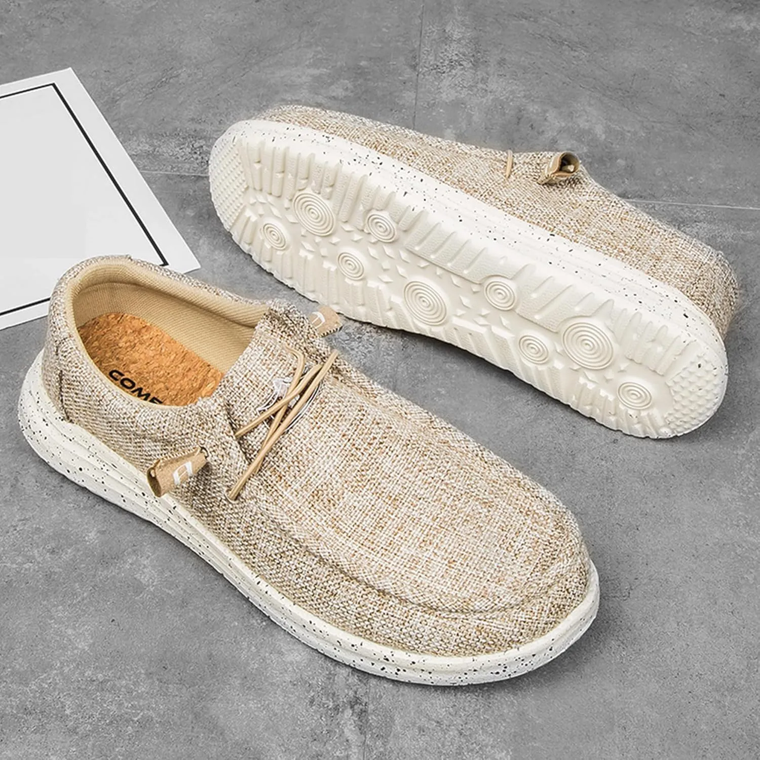 Men's Casual Slip-On Loafers Canvas Boat Shoes Lace-Up Lightweight Walking Leisure