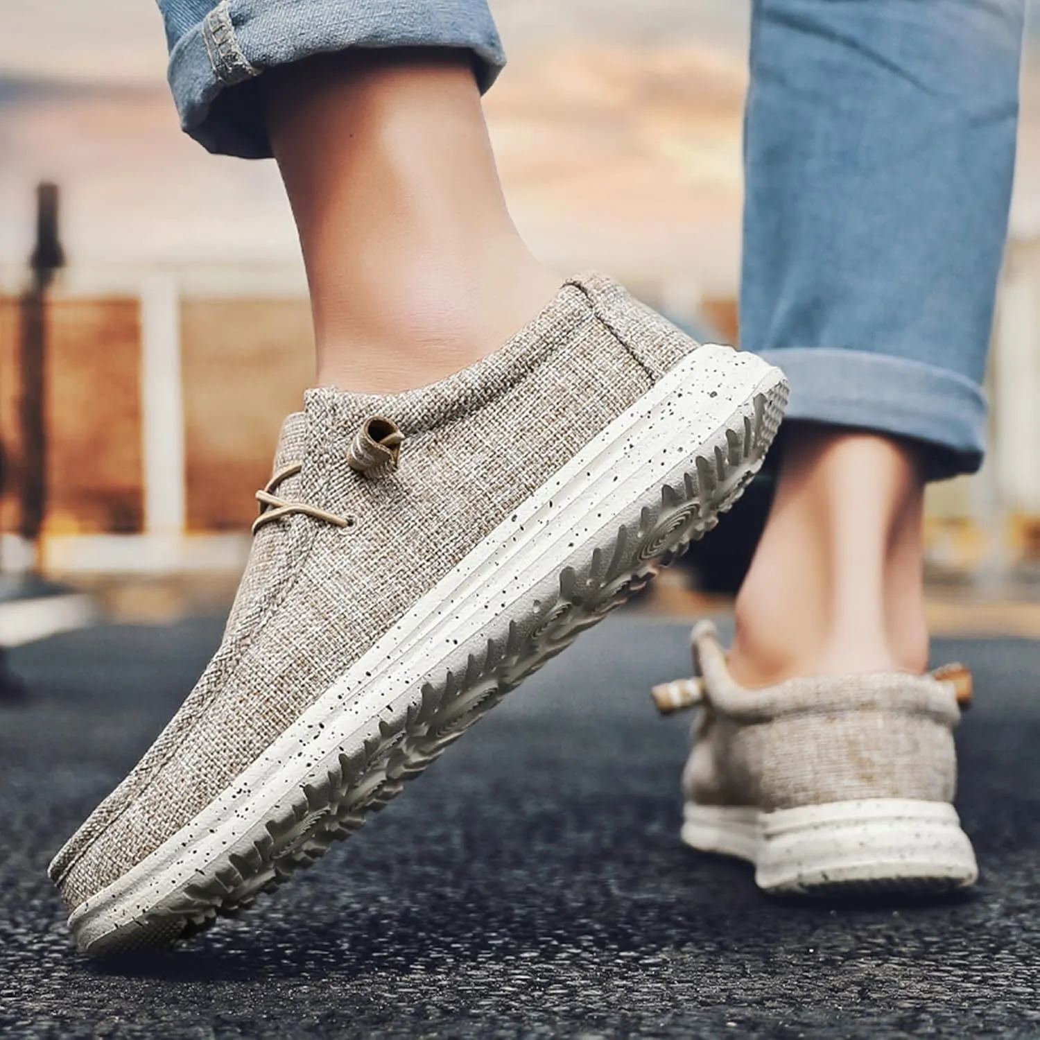 Men's Casual Slip-On Loafers Canvas Boat Shoes Lace-Up Lightweight Walking Leisure