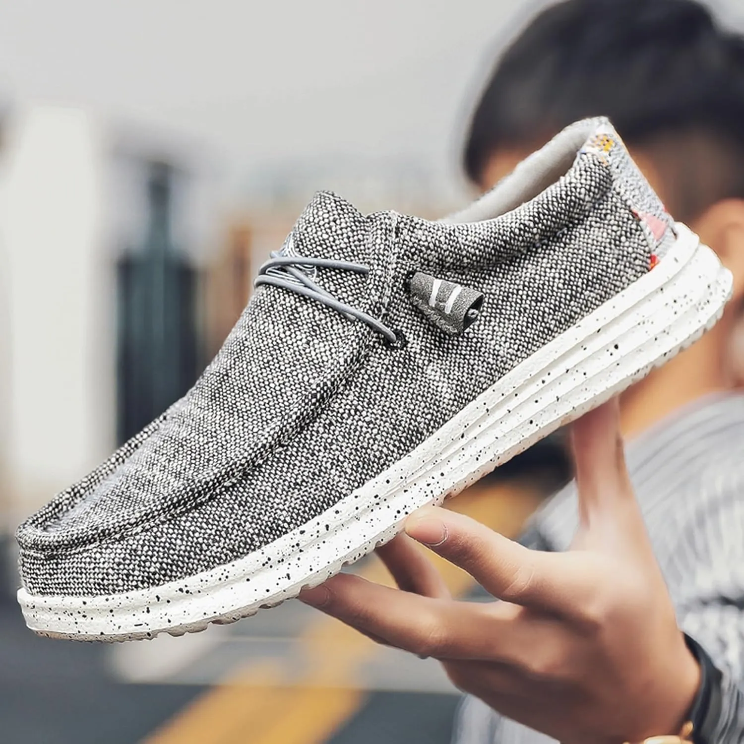 Men's Casual Slip-On Loafers Canvas Boat Shoes Lace-Up Lightweight Walking Leisure