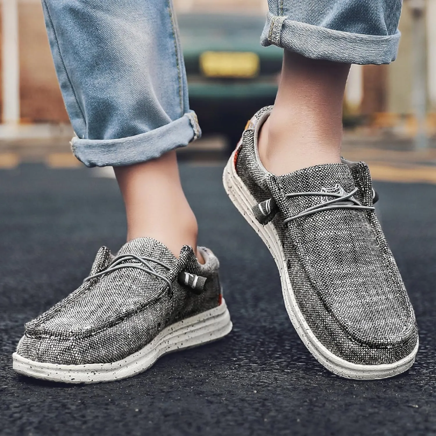 Men's Casual Slip-On Loafers Canvas Boat Shoes Lace-Up Lightweight Walking Leisure