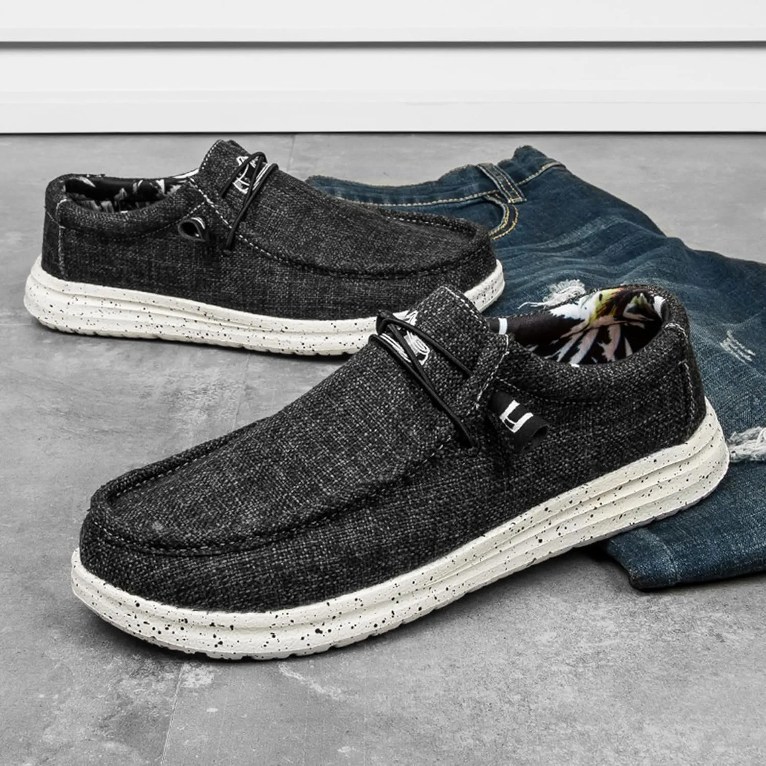 Men's Casual Slip-On Loafers Canvas Boat Shoes Lace-Up Lightweight Walking Leisure