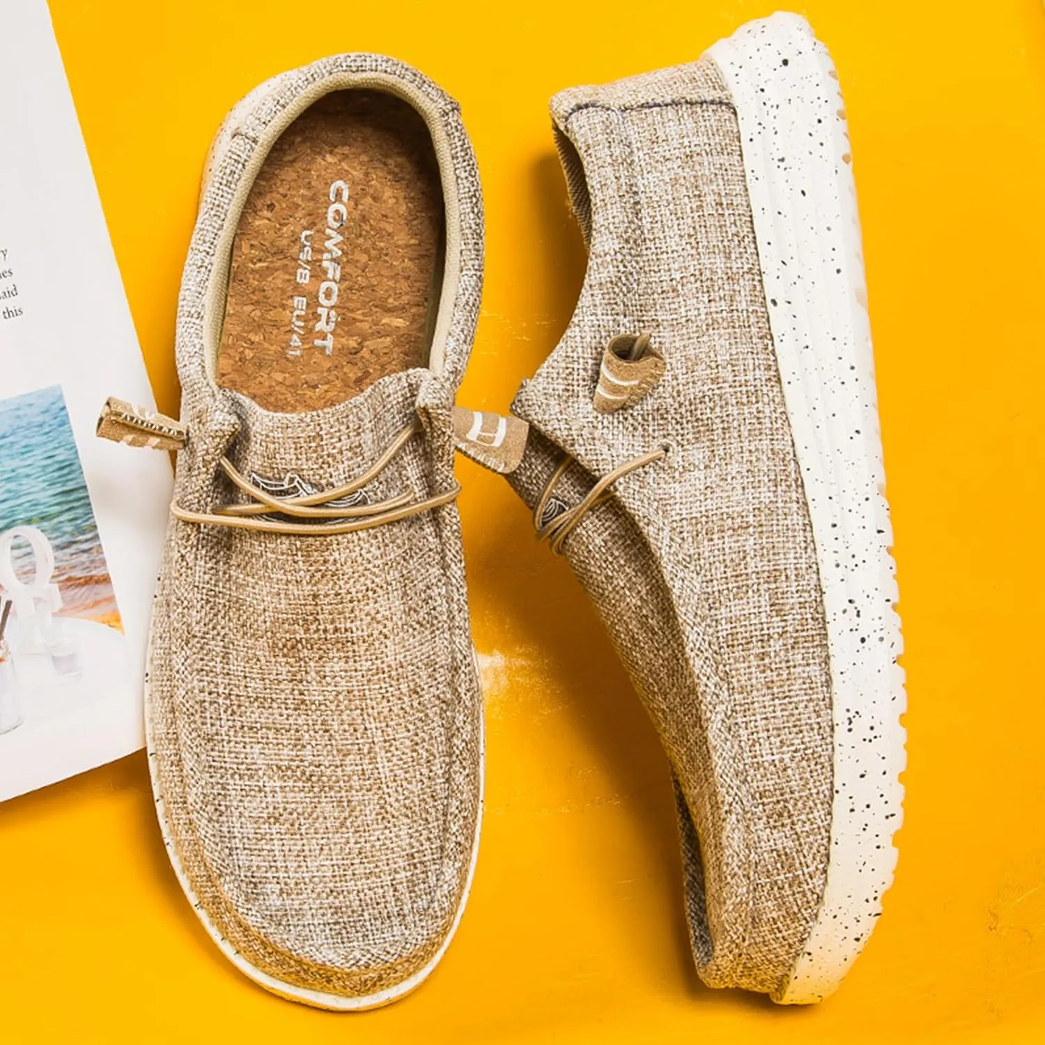 Men's Casual Slip-On Loafers Canvas Boat Shoes Lace-Up Lightweight Walking Leisure