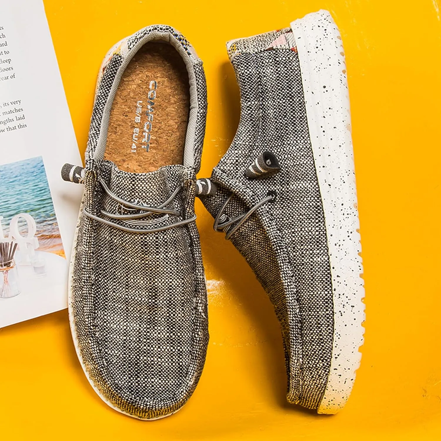 Men's Casual Slip-On Loafers Canvas Boat Shoes Lace-Up Lightweight Walking Leisure