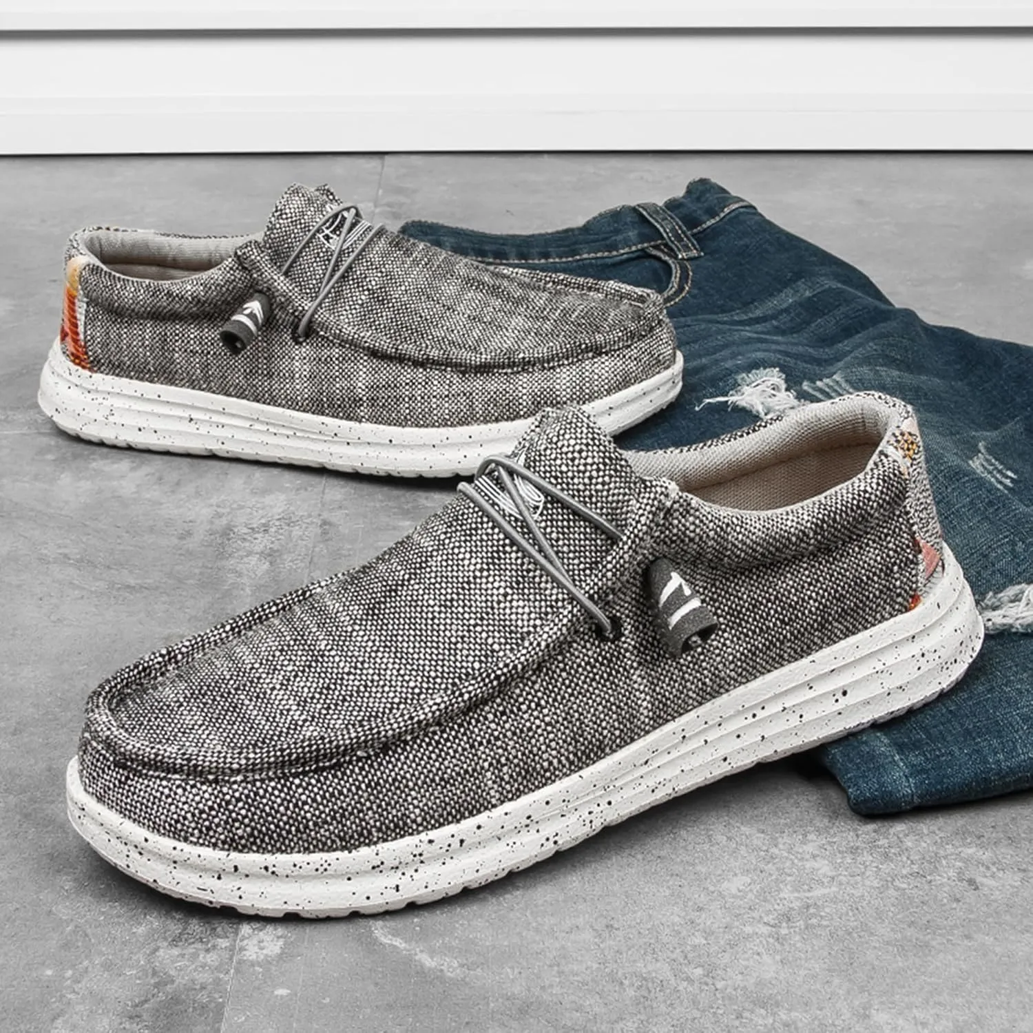 Men's Casual Slip-On Loafers Canvas Boat Shoes Lace-Up Lightweight Walking Leisure