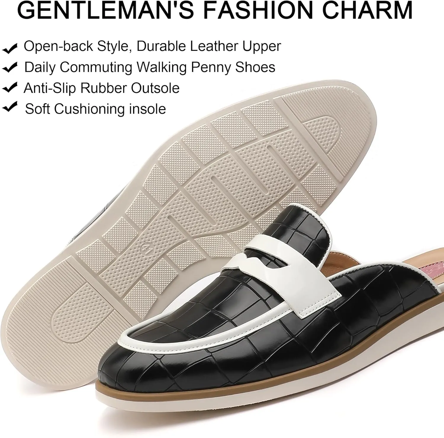Men's Casual Slip-on Mule Loafer,Mens Fashion Backless Dress Slippers Comfy Lightweight Walking Penny Shoes for Men