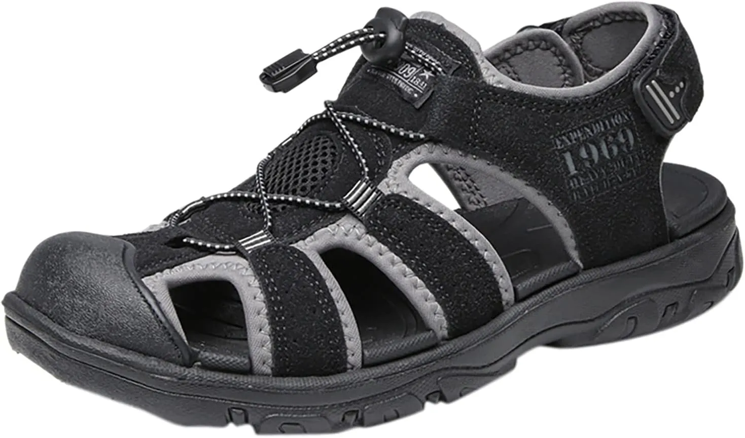 Men's Leather Sandals Close Toe Outdoor Sport Sandals Non Slip Athletic Hiking Sandal Hand Sewing Comfortable Walking with Cushion Sole Quick Drying Water Shoes with Adjustable Strap Daily Work Wear